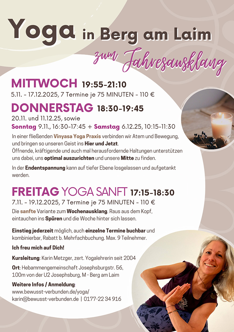 Vinyasa Yoga und Yoga sanft in Berg am Laim, Münchner Osten